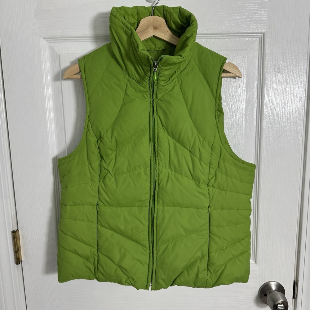 Kenneth Cole Reaction Womens L Green Down Puffer Vest Full Zip Lightweight